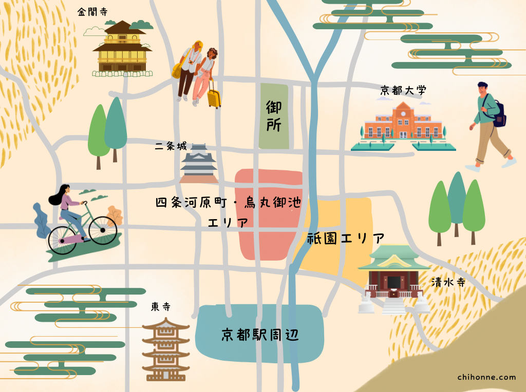 京都のおすすめ宿泊エリアマップ